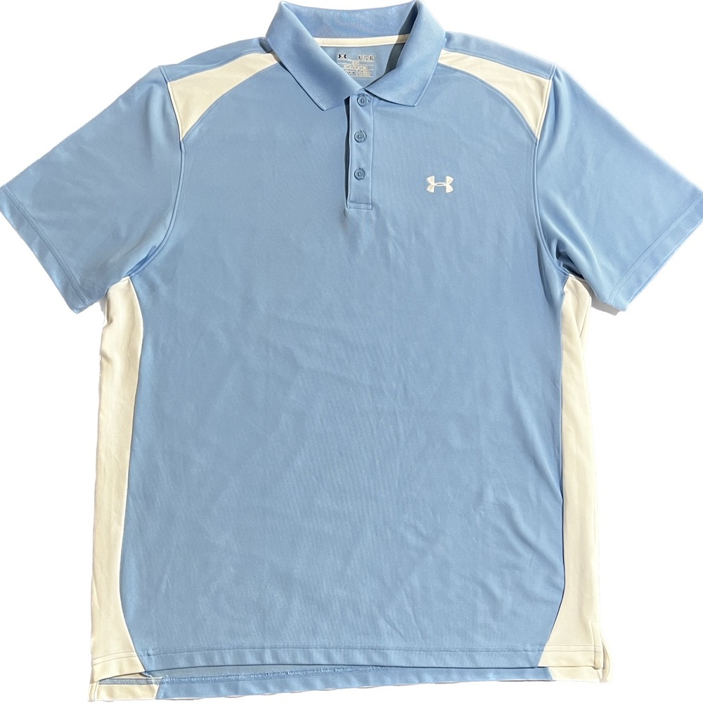 Under Armour Golf Polo Shirt Collar Mens Size XL Light Blue Loose Fit Heat Gear